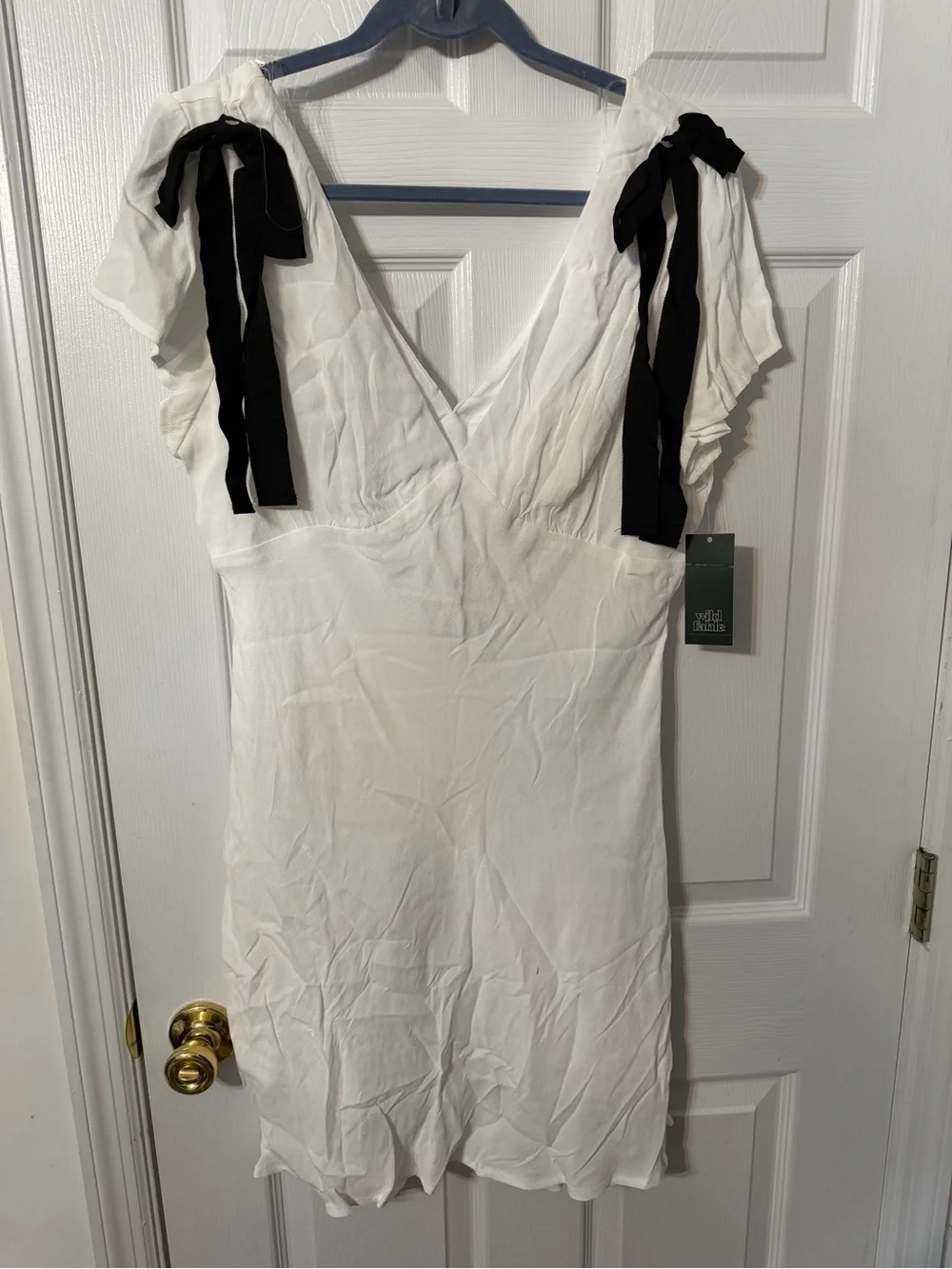 wild fable White Dress with Black Bows Detail